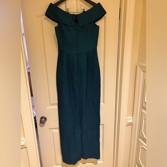 Teri Jon for Rickie Freeman Teal Off The Shoulder Long Dress Gown - Picture 5 of 14